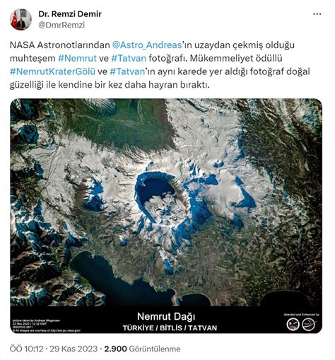 N­A­S­A­ ­a­s­t­r­o­n­o­t­u­ ­u­z­a­y­d­a­n­ ­N­e­m­r­u­t­ ­D­a­ğ­ı­­n­ı­ ­f­o­t­o­ğ­r­a­f­l­a­d­ı­